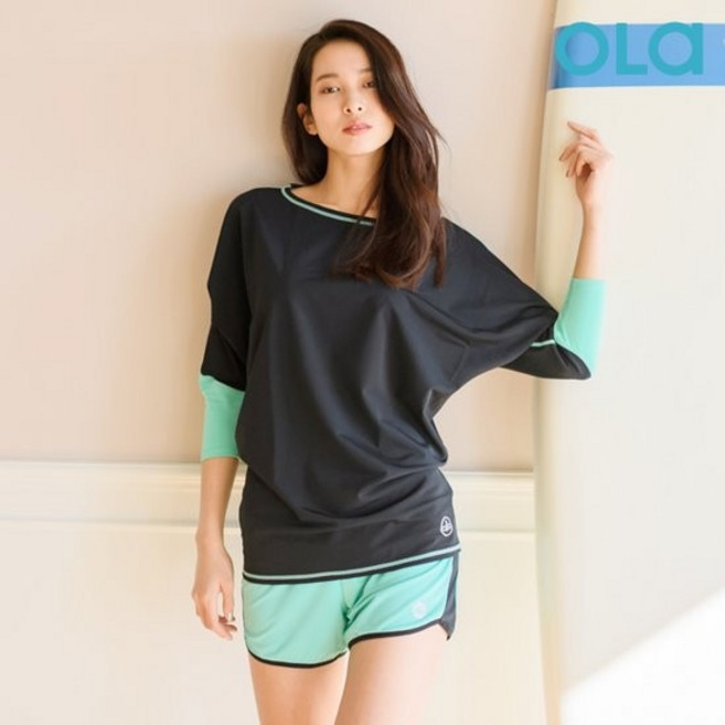 [OLA]올라 가오리 래쉬가드세트 OT202SET 수영복/체형커버/루즈, OT202 블랙민트 XL, OP102 민트블랙 XL