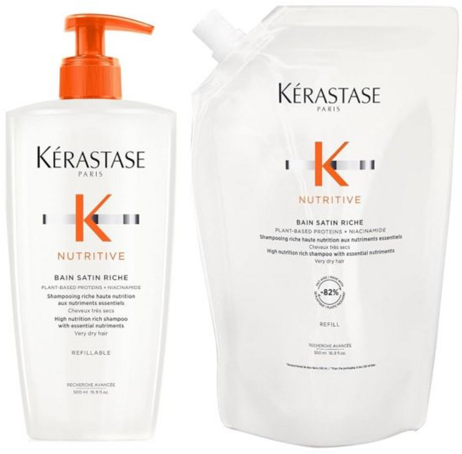 KÉRASTASE 케라스테스 뉴트리티브 베인 새틴 리치 샴푸 및 리필 파우치 - 매우 건조한 모발에 활력과 강도 부여 윤기 회복 모발용 169 플로우 온스, KÉRASTASE 케라스테스 뉴트리티브 베인 새틴 리, 1개