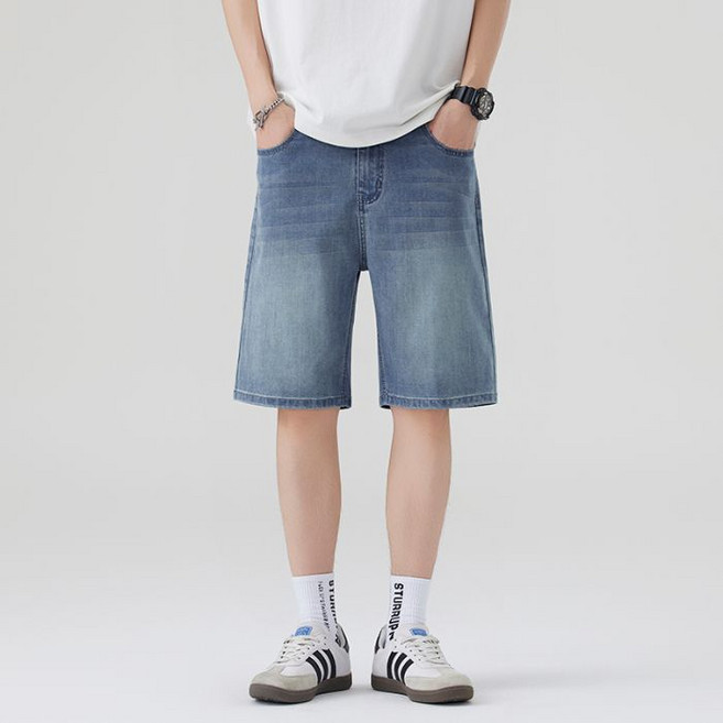 리오셀 텐셀 신축성 있는 청바지 남성 여름 얇은 아이스 실크 와이드 루즈 스트레이트 캐주얼 반바지