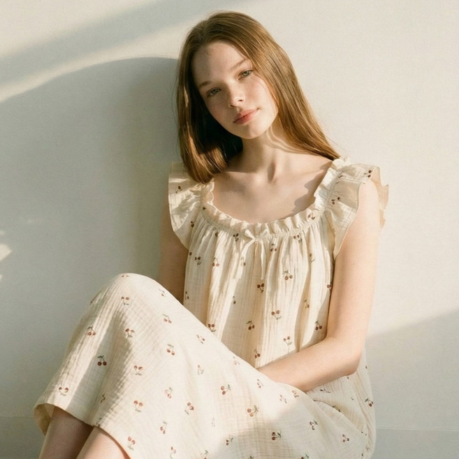 소랜디 시원한 캡내장 잠옷 여름 나시 민소매 여자 원피스 홈웨어 여성 파자마 세트