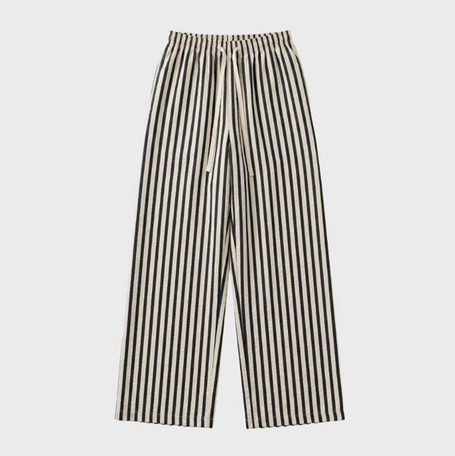 여성 밴딩 스트라이프 와이드팬츠 여름 휴양지룩 통바지