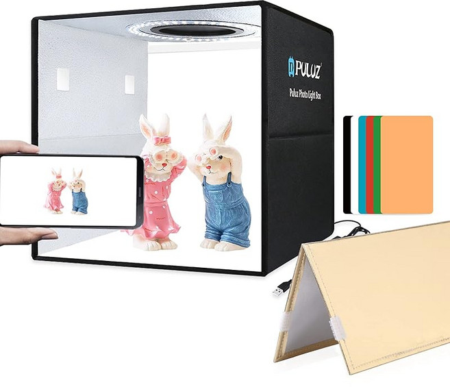 PULUZ 30cm 촬영 박스 접이식 간이 스튜디오 120개의 고연색 LED 램프 비즈(CRI 95+) 10단계 밝기 조절 가능한 촬영 부스 6장의 PVC 배경지(검정/흰색