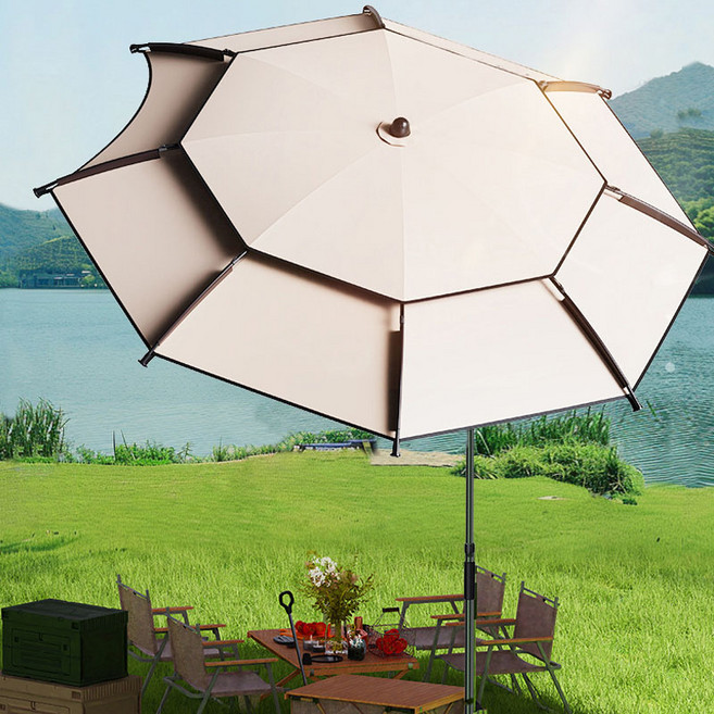 반전 특대형 이층 캠핑 파라솔 360도각도조절 낚시파라솔, 카키색