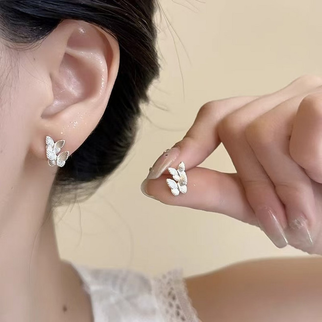 여성용 925 실버 나비 핀 귀걸이 심플 데일리 은침