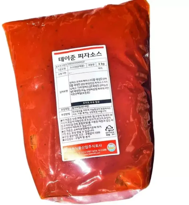 테이준 피자소스 3kg 피자 토마토 토핑, 1세트