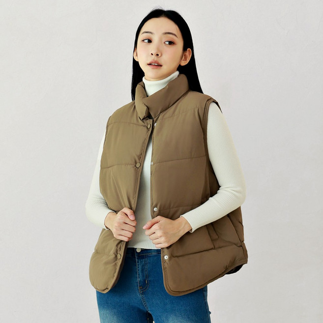 바이얼리 여성 오버핏 패딩조끼/ 패딩 베스트/ 포근한 하이넥 두툼한 볼륨감/ 빅사이즈