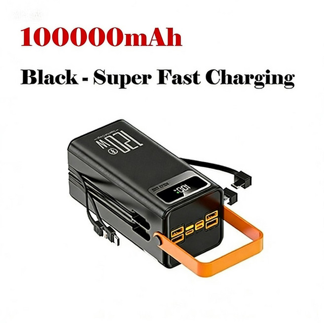 120W 150000MAH 고속 충전 파워 공급 장치 뱅크 야외 캠핑 전원 모바일 대용량, 100000mAh 이상, 100000mAh Bla