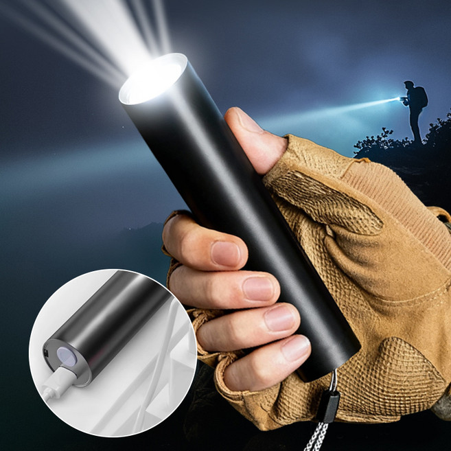 초강력 led 손전등 군용 후레쉬 독일 미니 초강력 손전등 라이트 충전식 led 작업등, 1개, 블랙