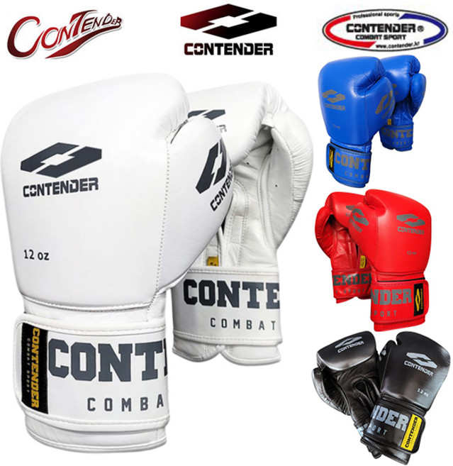 컨텐더 권투글러브 헤비 가죽 복싱글러브 4가지 색상 10온스 12온스 14온스 16온스, 흰색