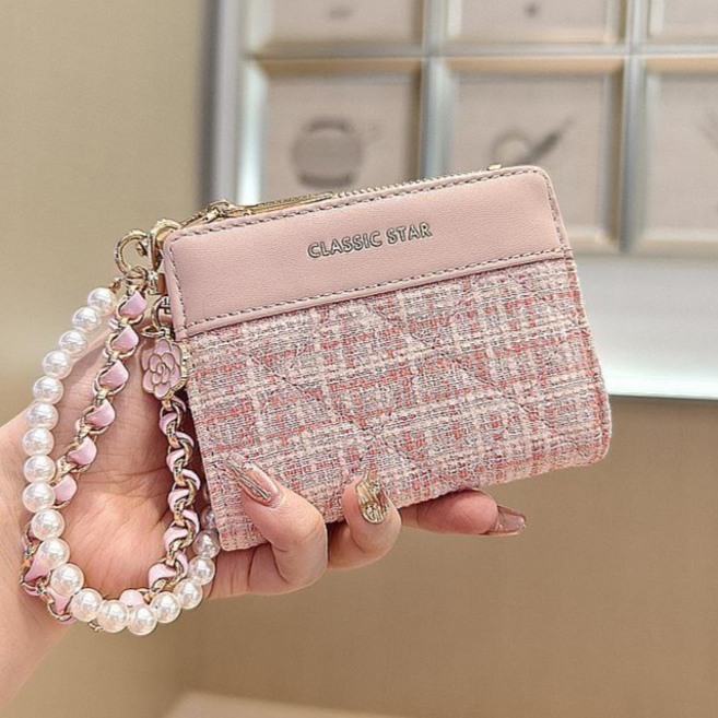 [키링세트] 샤샤벨 트위드 반지갑 여성 학생 카드지갑 귀여운 여자 지갑