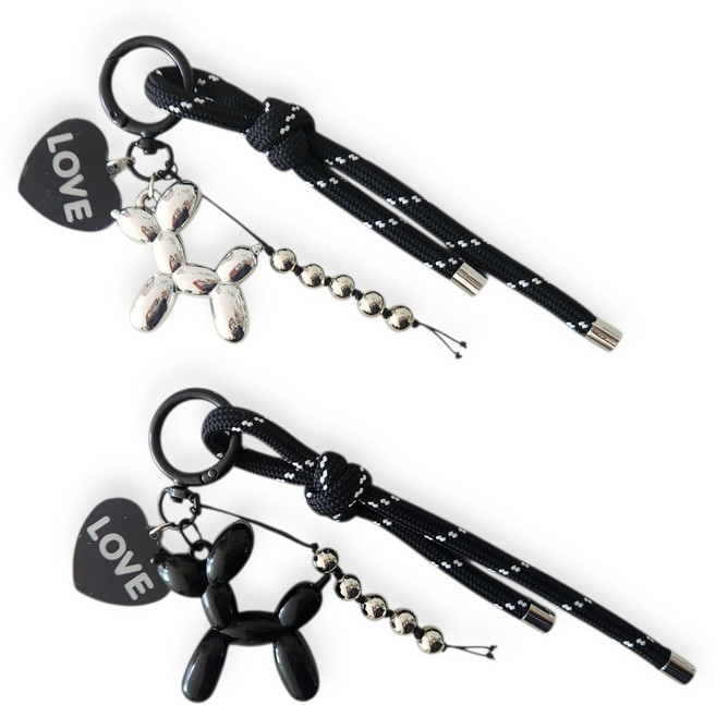 엘제이플 하트 강아지 로프 스트랩 키홀더 가방꾸미기 열쇠고리 핸드폰고리, 1개, 블랙푸들