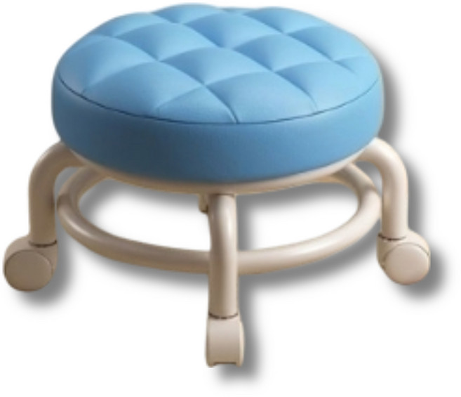 대한만물상 이동식의자 가죽 원형 보조 바퀴 낮은의자 작업의자 회전의자, 블루