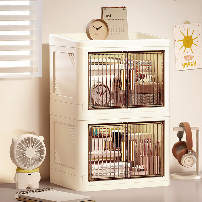리빙투 다용도 화장품 데스크 정리함 책상 정리대 화장대 수납장, 플랫 타입, 2단, 베이지