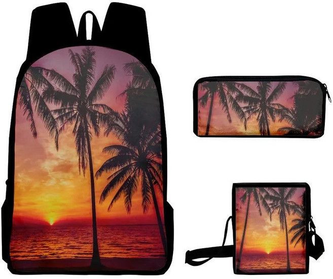 힙합 재미있는 코코넛 나무 배낭 프린트 학교 학생 책가방 여행용 노트북 데이팩 숄더백 필통, 1개, 색상: 6. 회색 / 크기: A. 원 사이즈