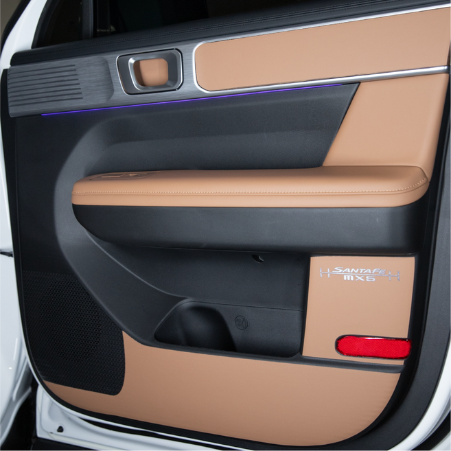 카디즈 2023년식 신형 풀체인지 싼타페 MX5 전용 차량용 튜닝용품 풀컬러각인 가죽도어풀커버, 도어커버 (8PCS), 블랙, 8