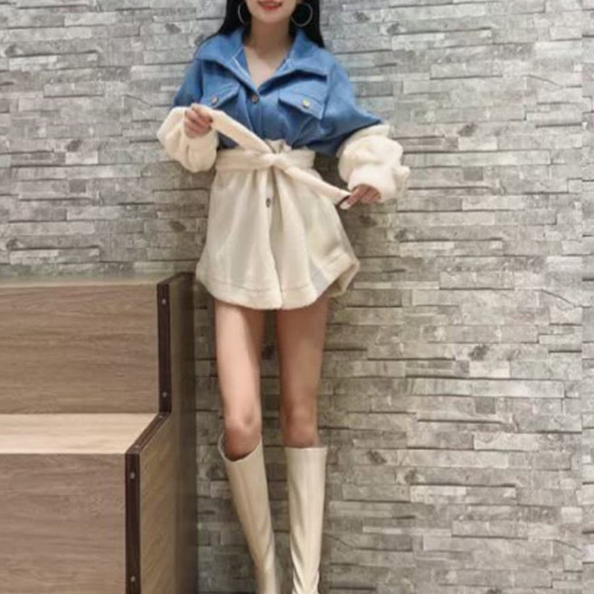 扉娜VINA羊羔絨毛撞色拼接翻領襯衫 時尚舒適 現貨供應