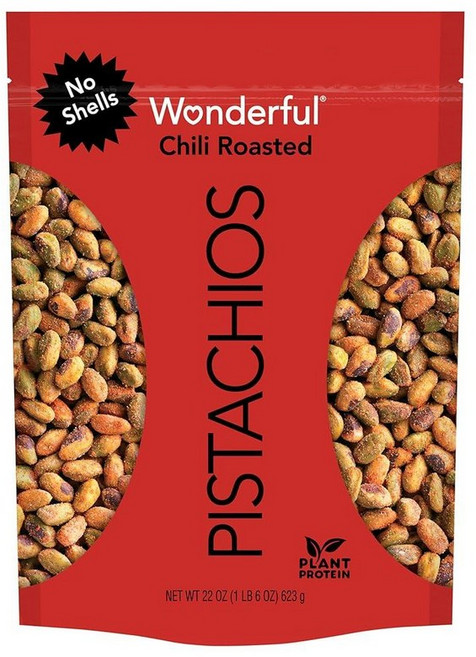 Wonderful Pistachios 껍질 없음 바다 소금 및 식초 견과류 623.7g(22온스) 백 단백질 스낵 이동 중 간식, 1) Chili Roasted  22 Ounce Pac, 623g