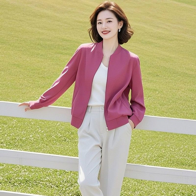 Neirny 여성 빅사이즈 야구 점퍼 봄 가을 간절기 키작녀 집업 데일리 스판 기질 루즈핏 스타일리시 야구복 심플 아우터 바람막이 재킷