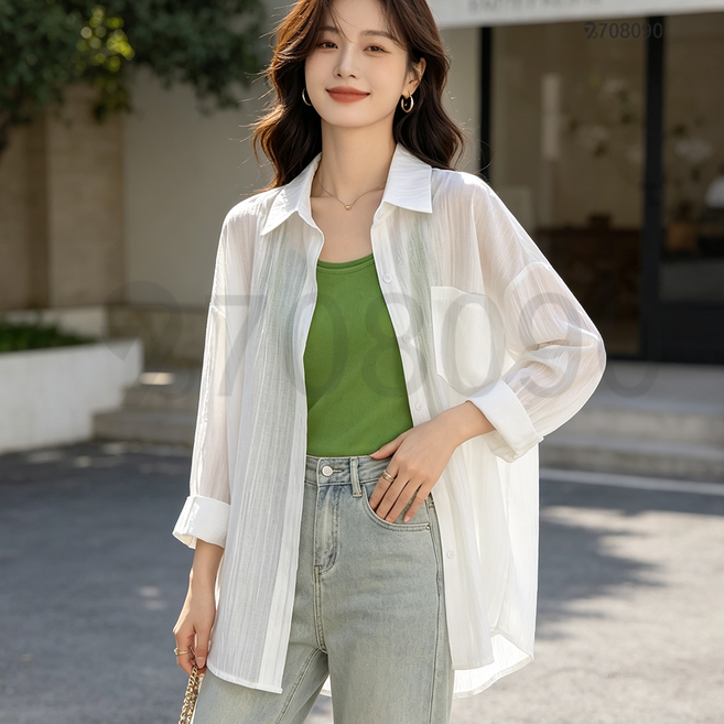 708090 여성 여름 자외선 차단 셔츠 패션 캐주얼 얇은 바람막이 상의