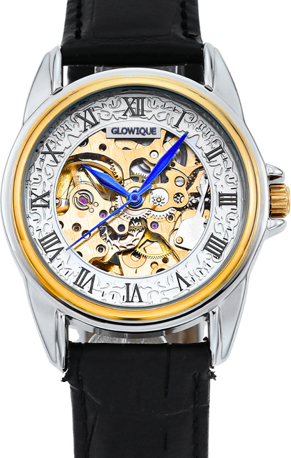 글로윅 스켈레톤 오토매틱 방수 남자 가죽 시계 메탈 시계