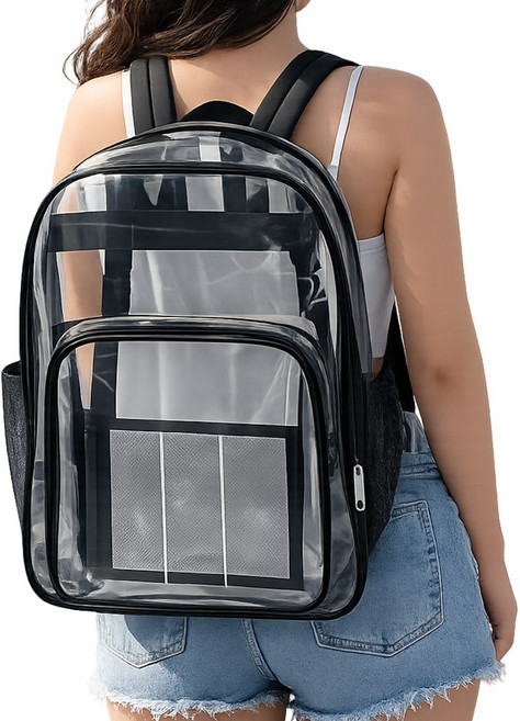 로로포우 야구 직관 가방 투명 백팩, 1개, 블랙