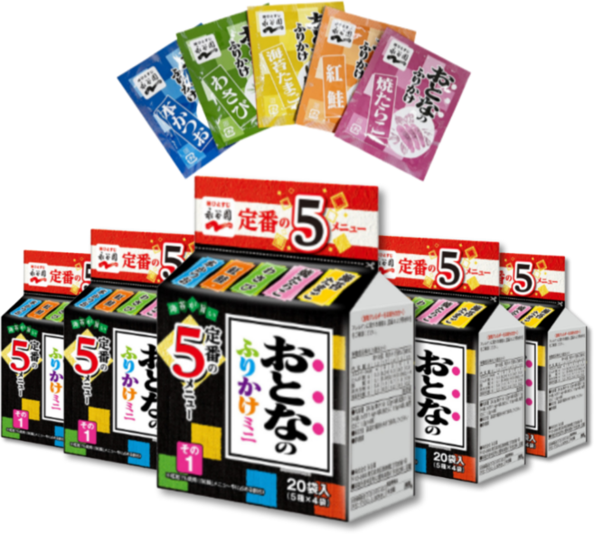 나가타니엔 오토나노 후리가케 미니 (5가지맛 총 20봉) 뿌려먹는 즉석 간펵식+kf94 마스크 2장 사은품 증정 세트, 29g, 5세트