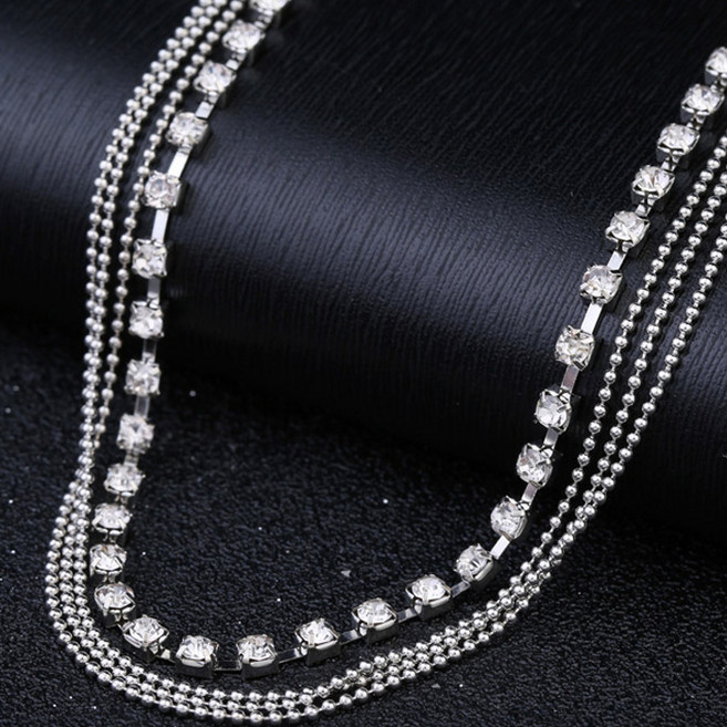 ZA106du 반짝 큐빅줄 세줄 미니볼 체인 발찌 레이어드 구슬 우정 데일리 패션 여름