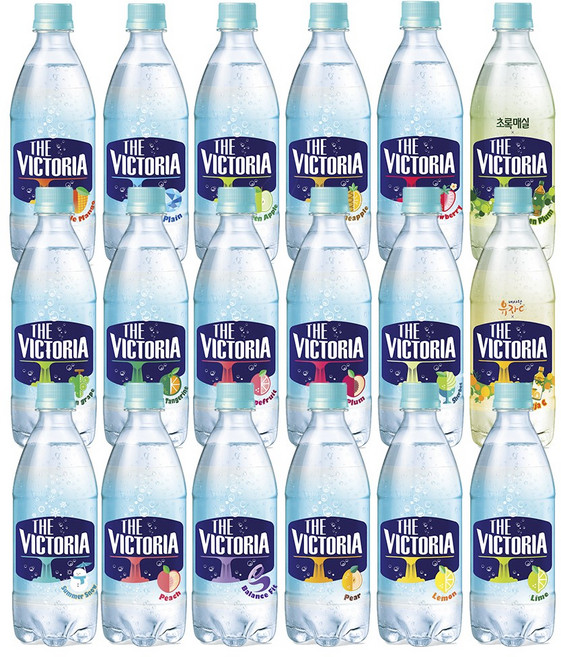 웅진식품 더 빅토리아 18가지맛 플레인 레몬 청포도 파인애플 라임 자두 복숭아 자몽 배 유자 밸런스핏 딸기 초록매실 애플셔벗 애플망고 썸머스노우 청귤 그린애플, 18개, 500ml