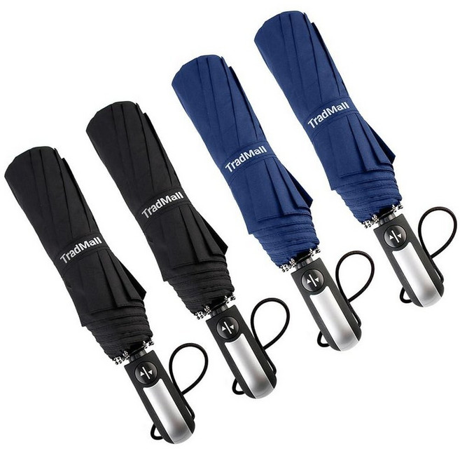 TradMall 4팩 여행용 우산 방풍 휴대용 116cm(46인치) 대형 캐노피 인체 공학적 손잡이 자동 개폐 블랙 & 블루