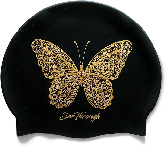오호라스튜디오 링클 실리콘 수영모자, 씨스루나비 블랙골드