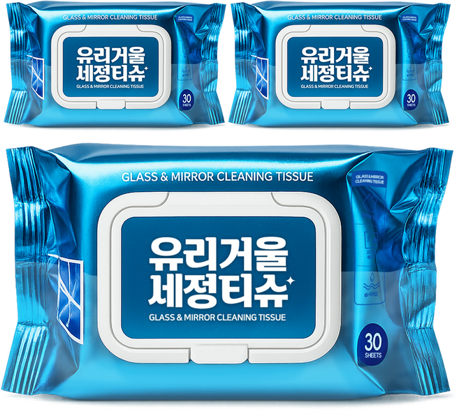 매직브라이트 유리 거울 세정 티슈 캡형, 3개