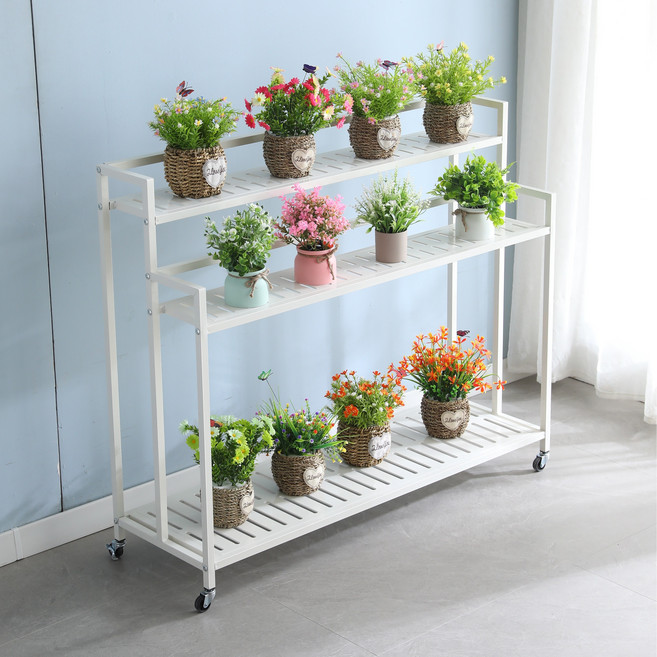 DP동봉국제무역 모던 인테리어 입체형 이동식 탄소강 화분 정리 선반, 3단, 화이트 80cm