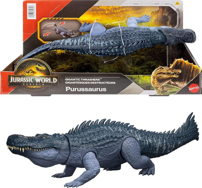 Mattel 쥬라기 월드 리버스 자이간틱 스래셔 공룡 피규어 푸루사우루스 대형 종 장난감 2가지 램페이지 공격 디지털 플레이