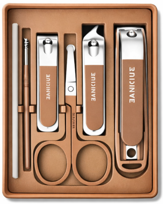 하무브 튀지않는 손톱깎이 귀이개 코털가위, 1세트, 브라운