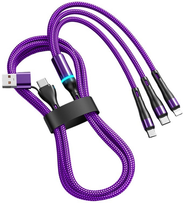 6인1 멀티 인터페이스 고속충전케이블 LED 발광 모든 기기 호환, 1개, 100W-자주색, 1.2m