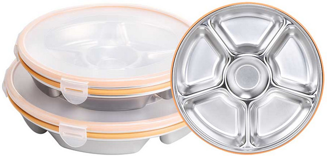 원리빙 스테인리스 원형 나눔 밀폐 반찬통, 6칸 대, 1개