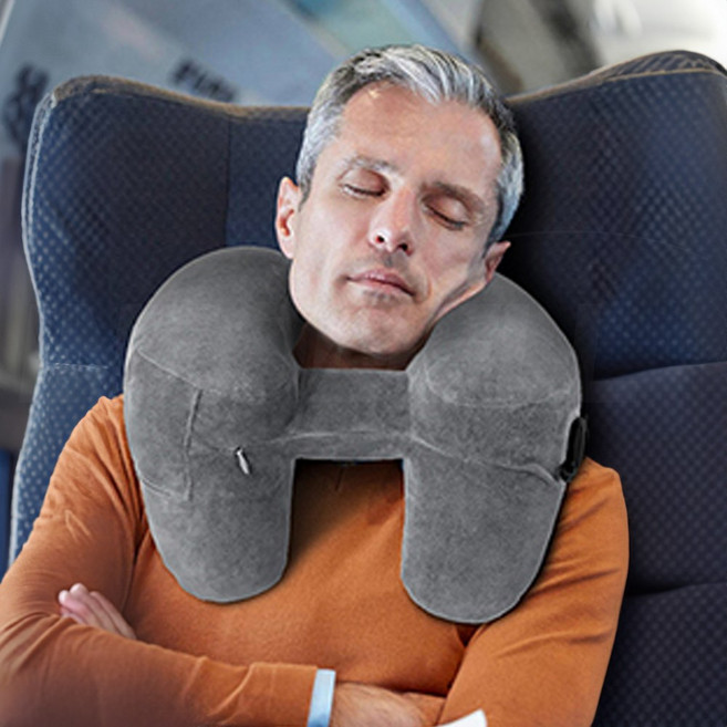 더쎈 여행용 기내용 차량용 목편한 H형 Z쿠션 목베개 자동차 비행기 휴대용 목 넥 쿠션 베개 배개 목베개, 진블루