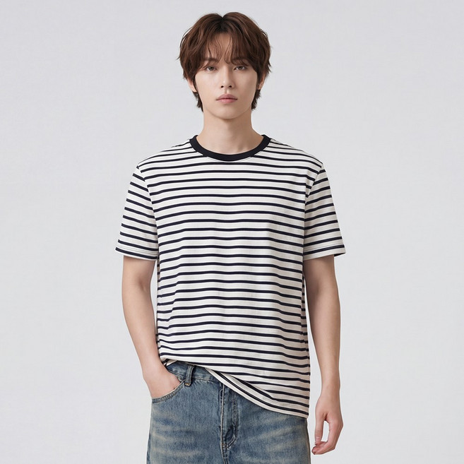 남여공용 베이직 스트라이프 줄무늬 반팔 티셔츠 5color