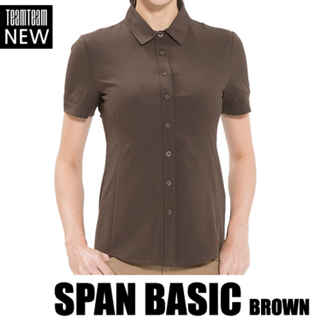 09605_[여성]스판남방반팔 브라운/프랜차이즈남방/스판남방/스판블라우스/커피전문점/레스토랑/베이커리/식당/치킨집/정육/피자집/카페유니폼/인쇄/패치제작가능