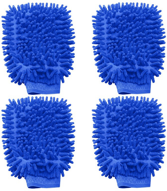 [4개 묶음]초극세사 (청소 장갑 B타입 -4P) 양면 극세사 세차 먼지 제거 유리 창 셔닐 타올 손 걸레 타월, 4개, 블루
