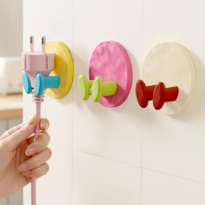 깔끔더하기 다용도 무타공 코드 후크, 3개, 아이보리