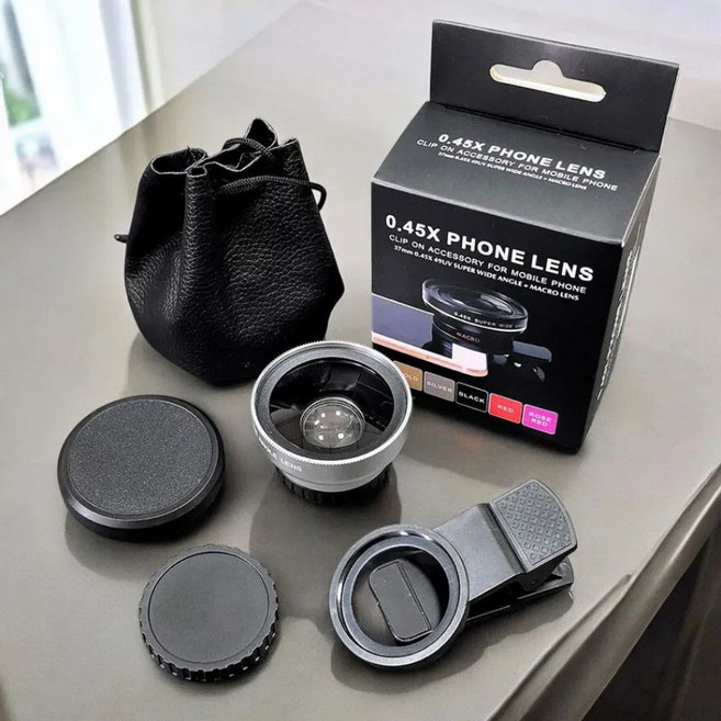 80factory 휴대폰 광각렌즈 0.45x + 15x 마이크로미터, 1개, 실버