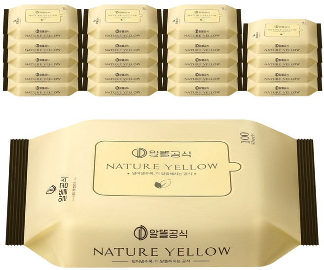 알뜰공식 리필형 물티슈 네이처 옐로우, 20개, 100매입, 35g