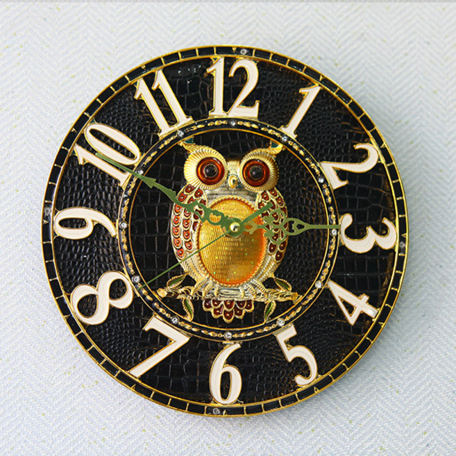 대박아트 무소음 부엉이 해바라기 가죽 원형 벽시계, 부엉이-블랙-24x24