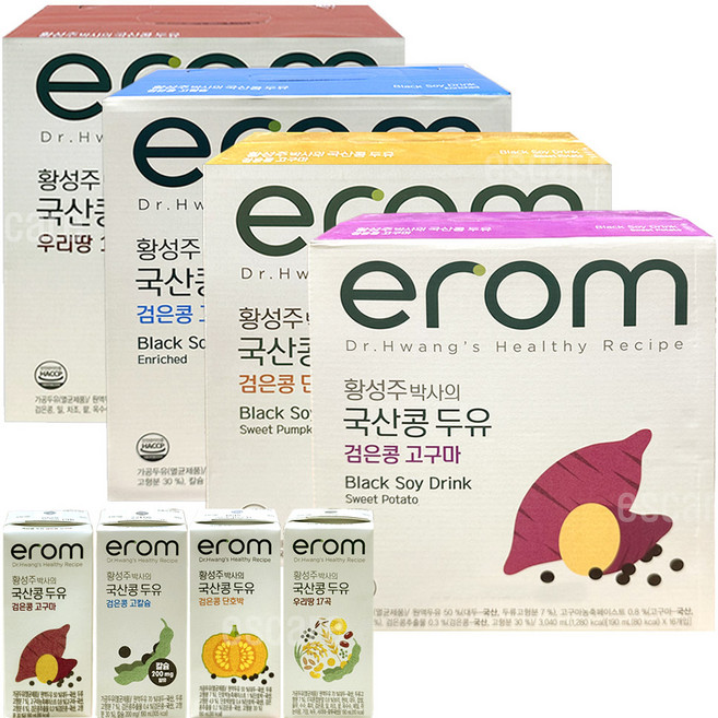 이롬 황성주 박사의 국산콩두유 4종 (고칼슘 검은콩/17곡/단호박/고구마), 64개, 190ml