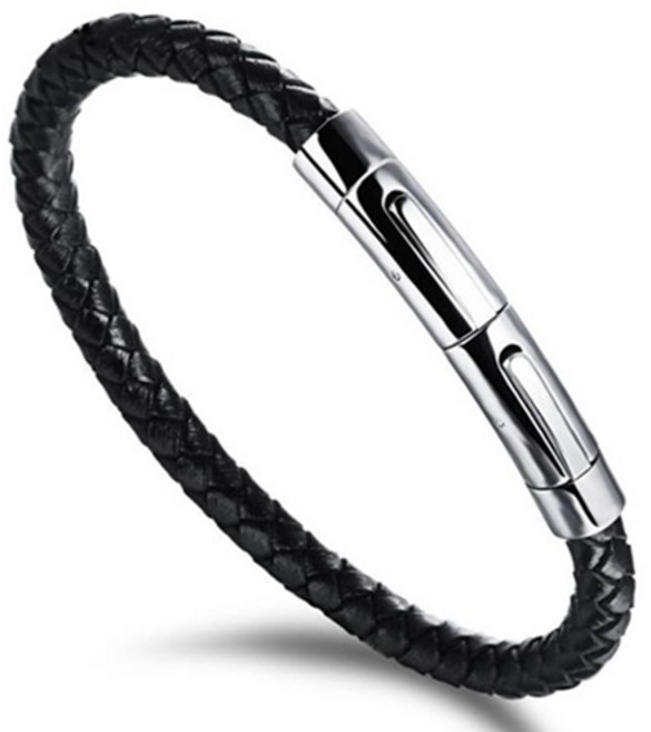 에르모사제이 맨즈 MW011 심플 써지컬 스틸 꼬임 로프 가죽 남자팔찌