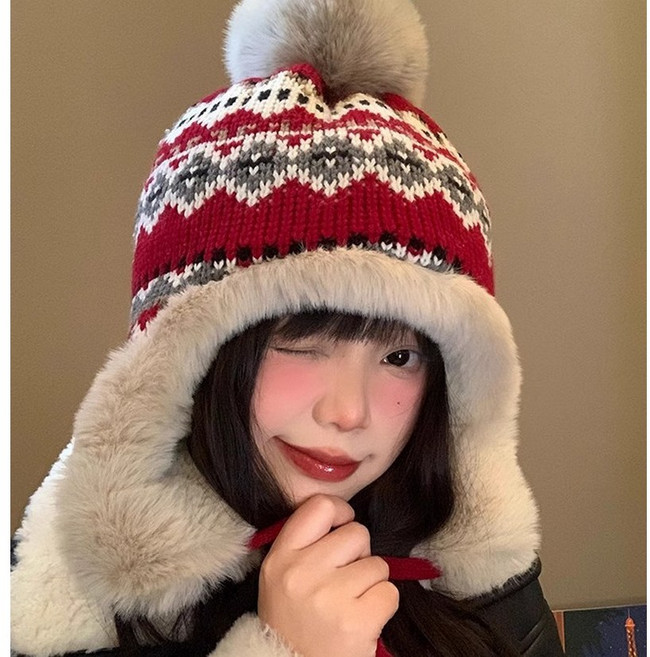앨오앤지 얼굴 작아보이는 클래식 겨울 니트 방울 털 모자