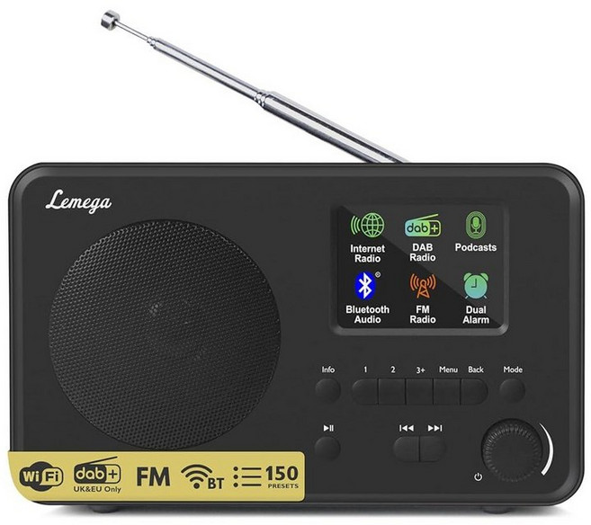 MangoKit SR20 스마트 인터넷 라디오 와이파이 팟캐스트 플레이어 블루투스 스피커 휴대용 FM 전원 및 배터리 구동 스테레오 사운드 컬러 디스플레이 이중 알람 프리셋 앱, Black, Stereo, IR1S Black