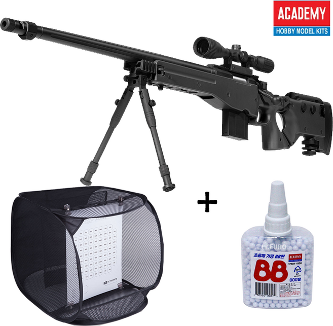 아카데미과학 AWM BLACK 블랙 에땁 저격소총 비비탄총 스코프 포함 타겟망 + 비비탄 800발 세트구성, 1개