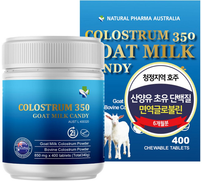 식약처 HACCP인증 내츄럴 파마 100% 산양유 초유 씹어먹는 단백질 타블렛 400정 면역글로블린 350lgG, 1개